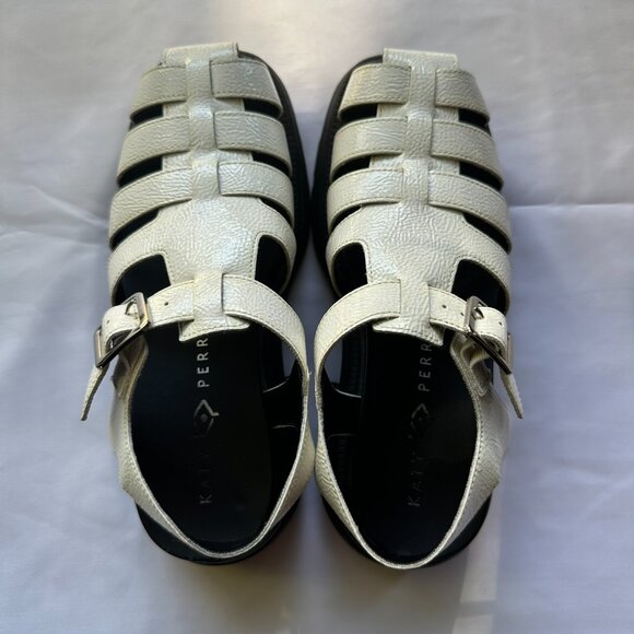 Katy Perry The Geli Combat Fisherman Platform Sandal Sz 8 White/Black w/ Buckle - Picture 1 of 6